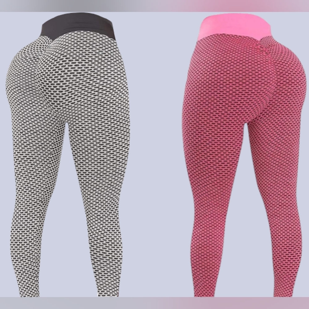 2 Women's Scrunch Bubble Leggings Casual or Active Wear Ladies Workout Pants